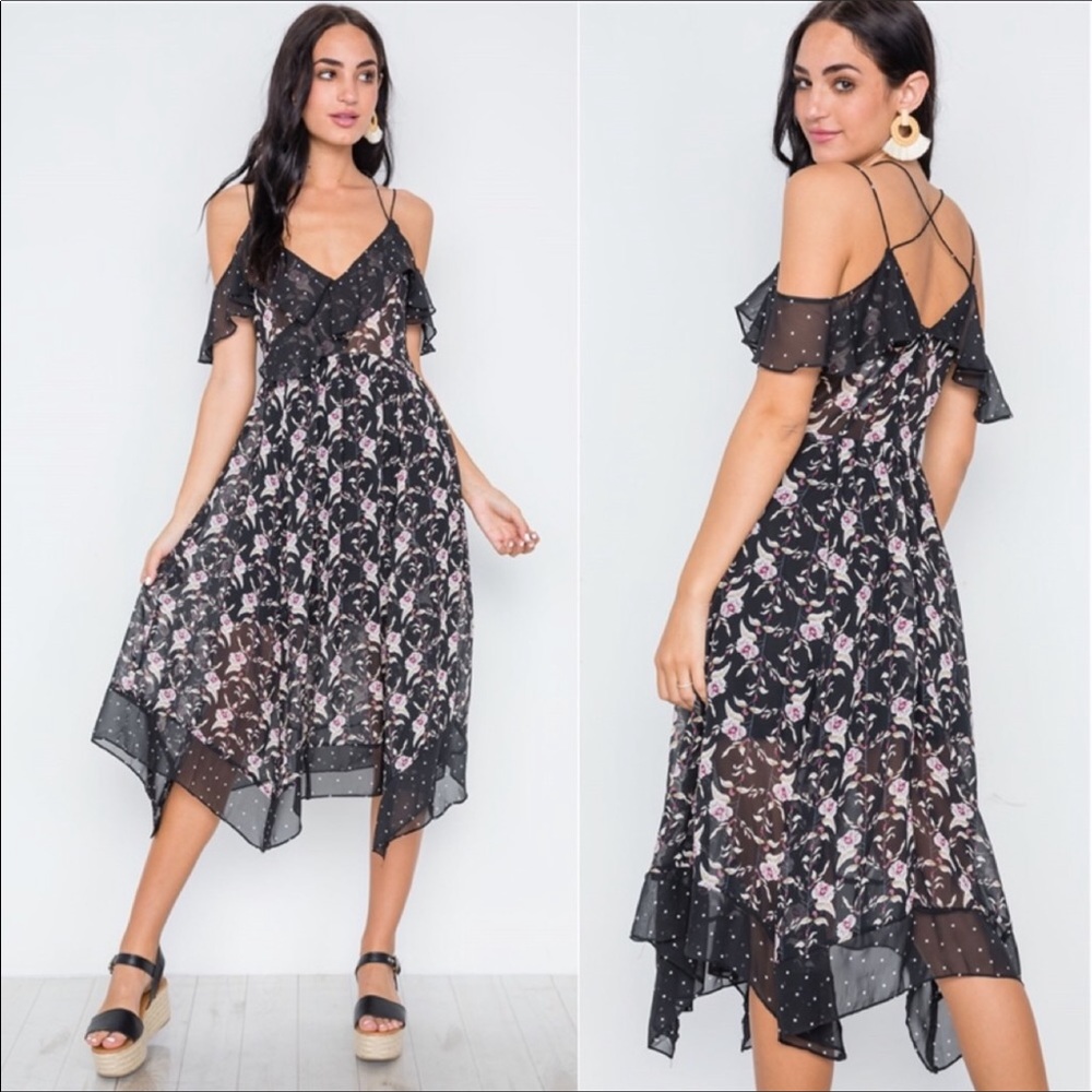 Floral print and polka dotted flowy dress